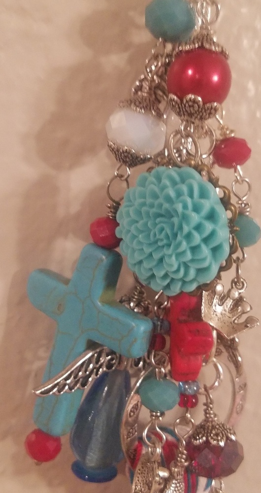 Turquoise, Red & White Tassel Purse Jewelry